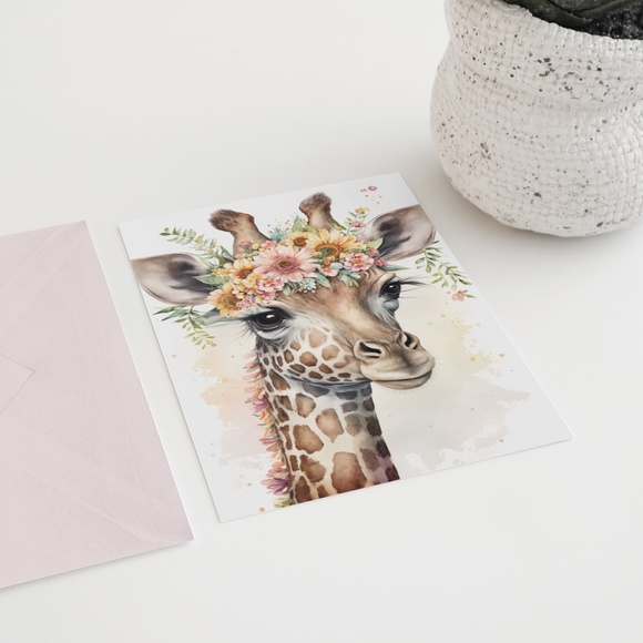 Cute Floral Giraffe Watercolor Wall Art Illustration Print Poster Unframed - Picture 6 of 6